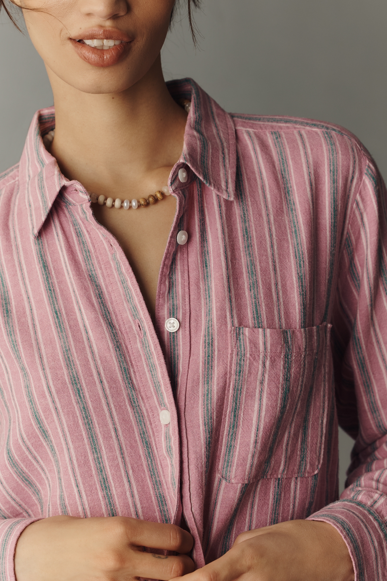 Kate Classic Linen Blend Buttondown Shirt by Maeve