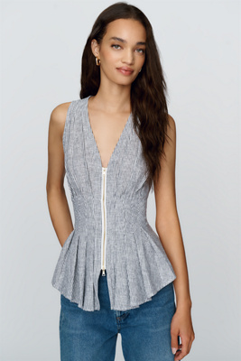 Maeve Viki Zip-Front Peplum Top by Anthropologie