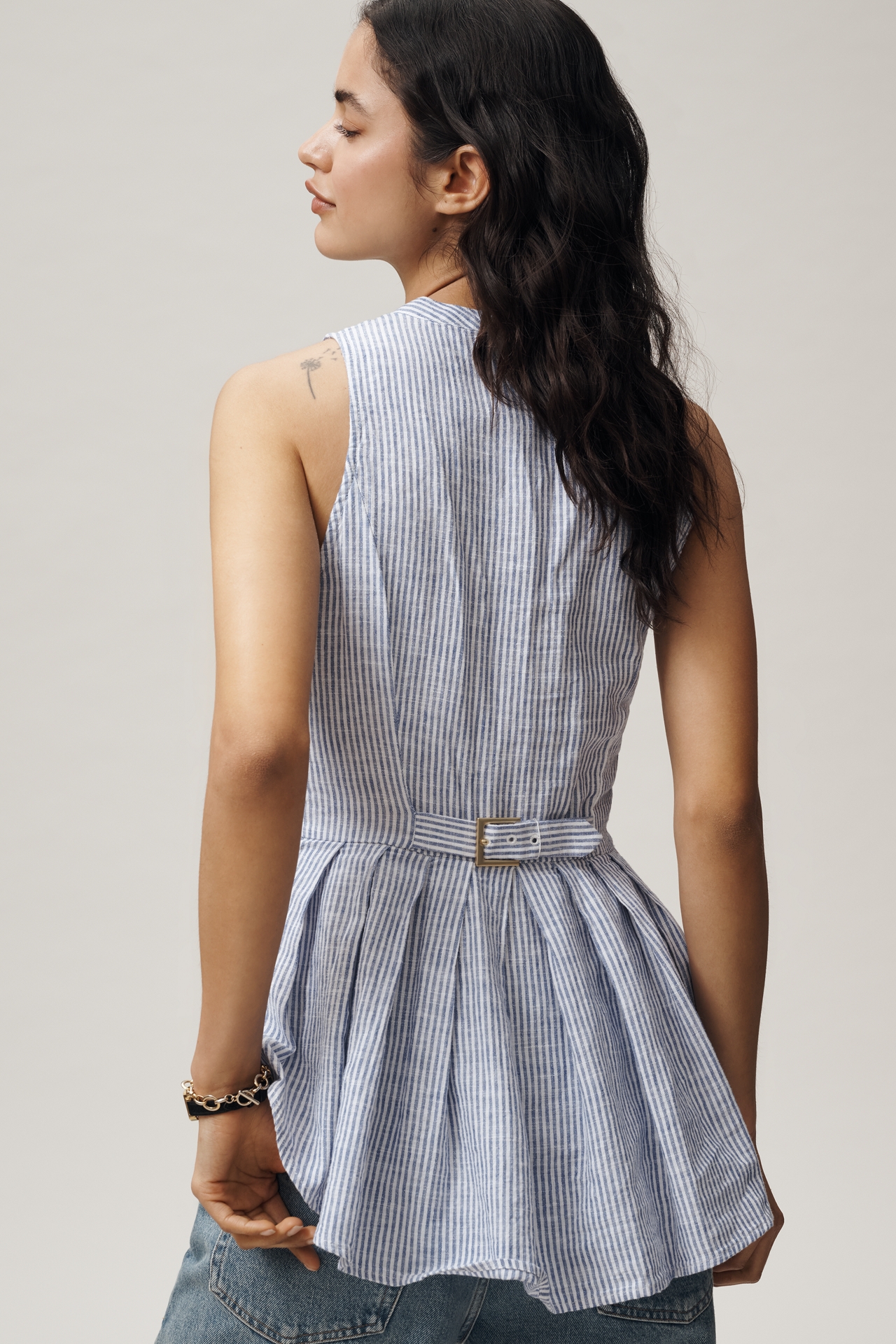 Maeve Sleeveless Zip-Front Peplum Top