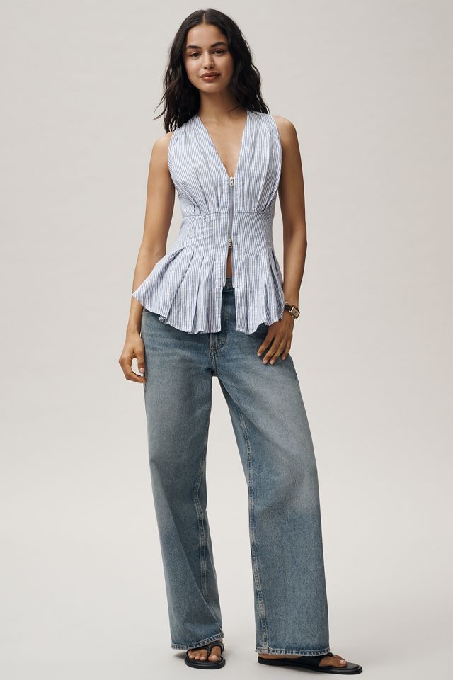 Maeve Viki Zip-Front Peplum Top | Anthropologie