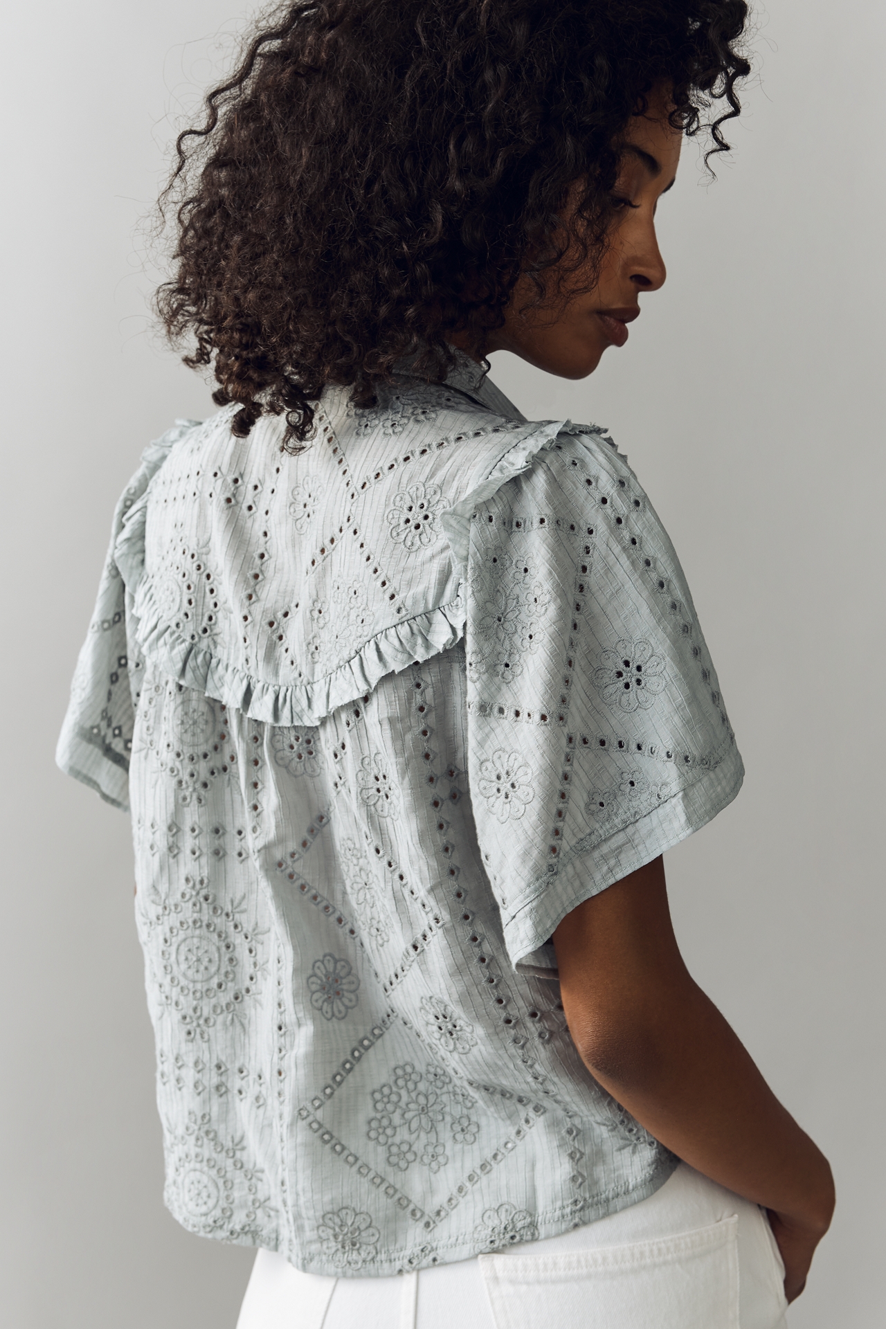 Pilcro Embroidered Eyelet Buttondown Shirt