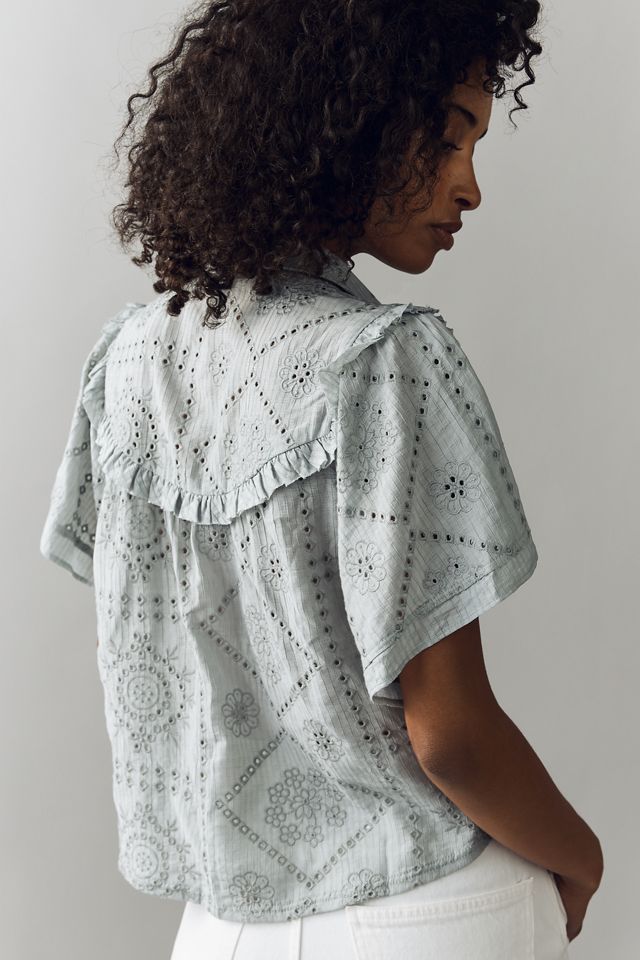 Pilcro Embroidered Eyelet Buttondown Shirt #1