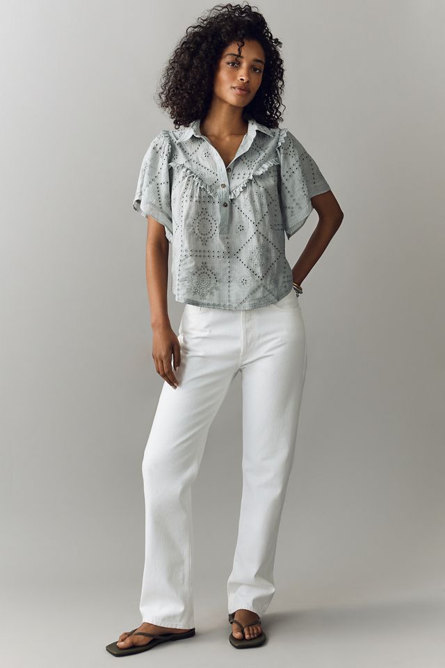 Pilcro Embroidered Eyelet Buttondown Shirt #2