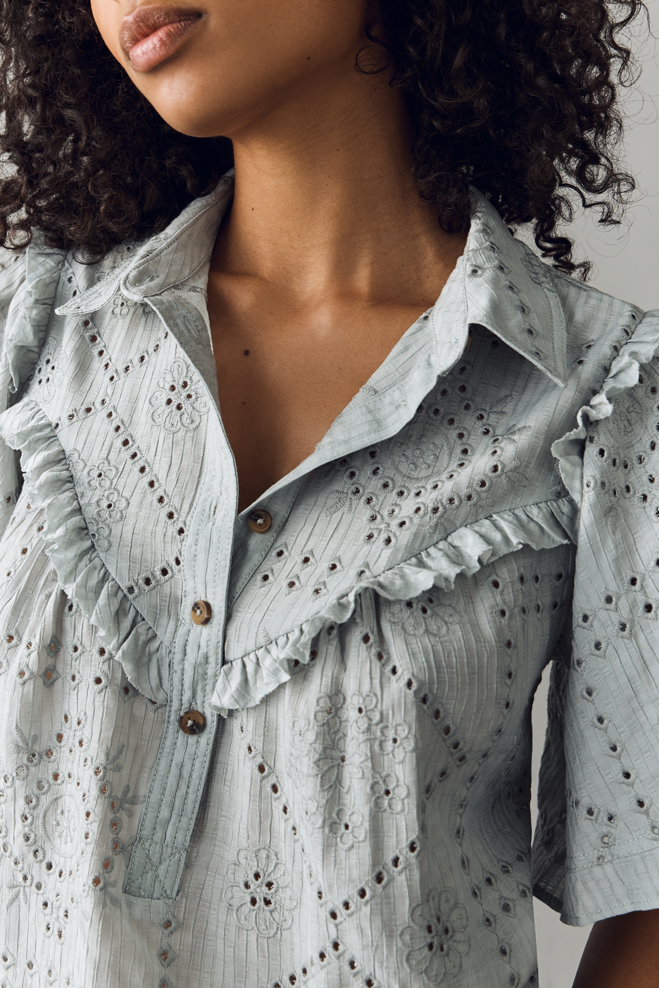 Pilcro Embroidered Eyelet Buttondown Shirt