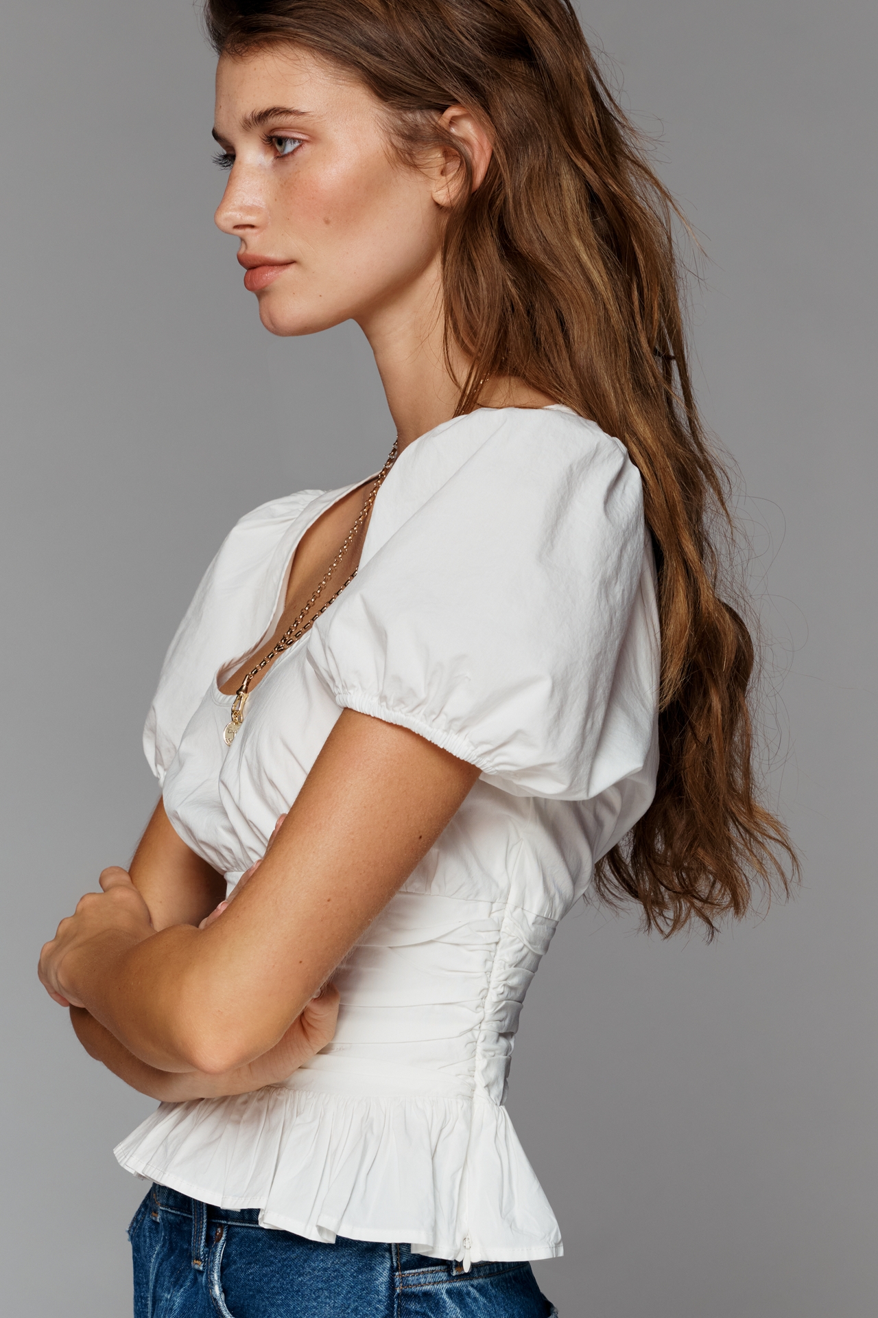 By Anthropologie Puff-Sleeve Peplum Top