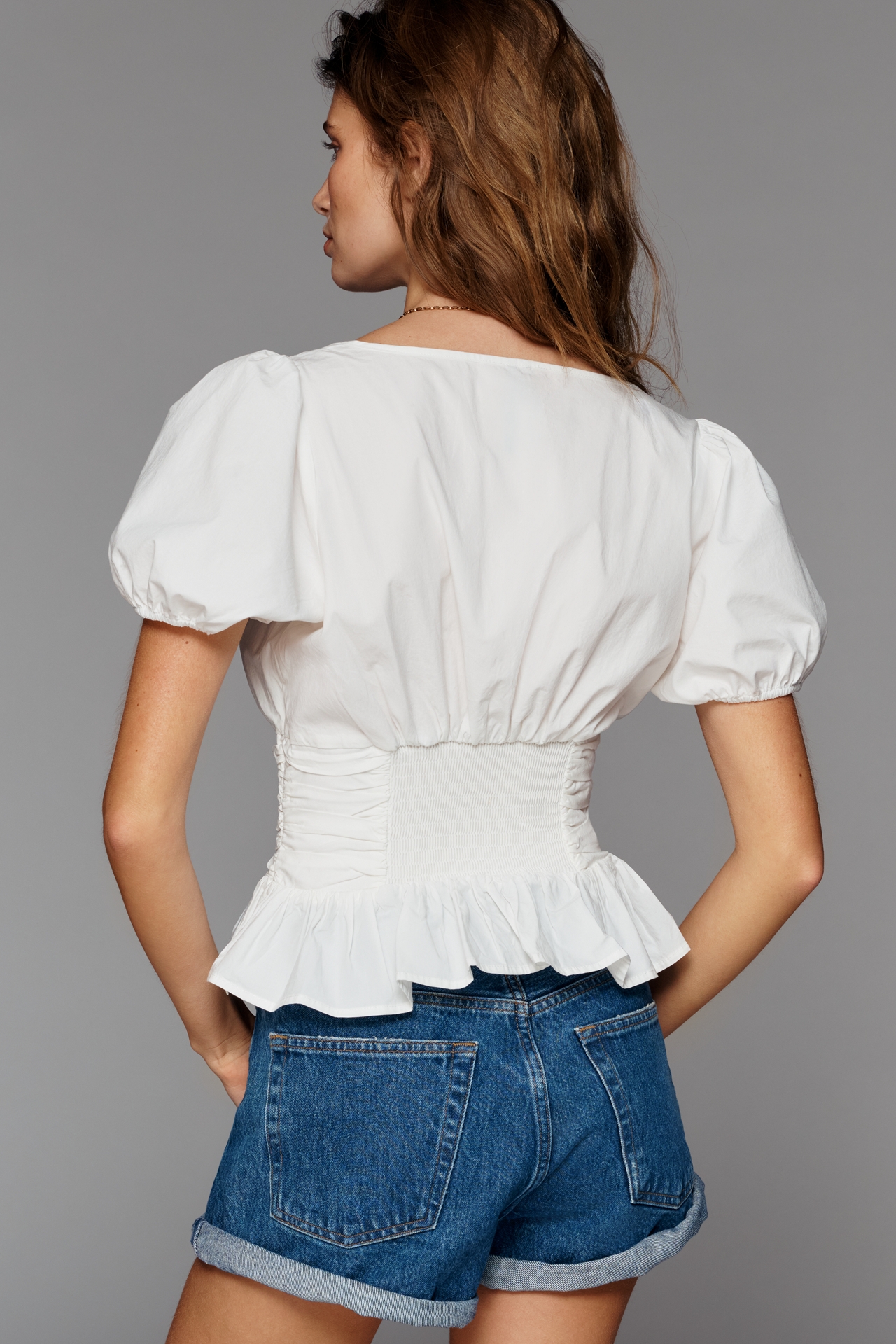 By Anthropologie Puff-Sleeve Peplum Top