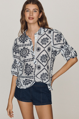 Tallulah Puff Sleeve Eyelet Buttondown Top by Pilcro | Anthropologie