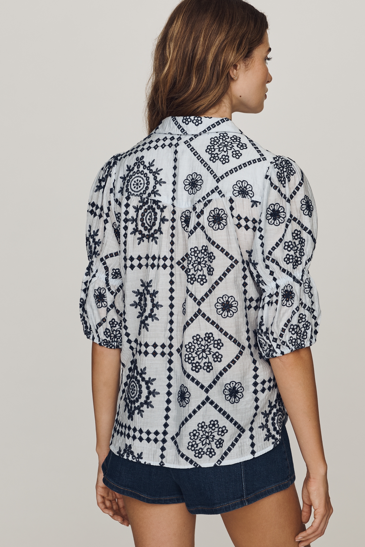 Tallulah Puff Sleeve Eyelet Buttondown Top by Pilcro