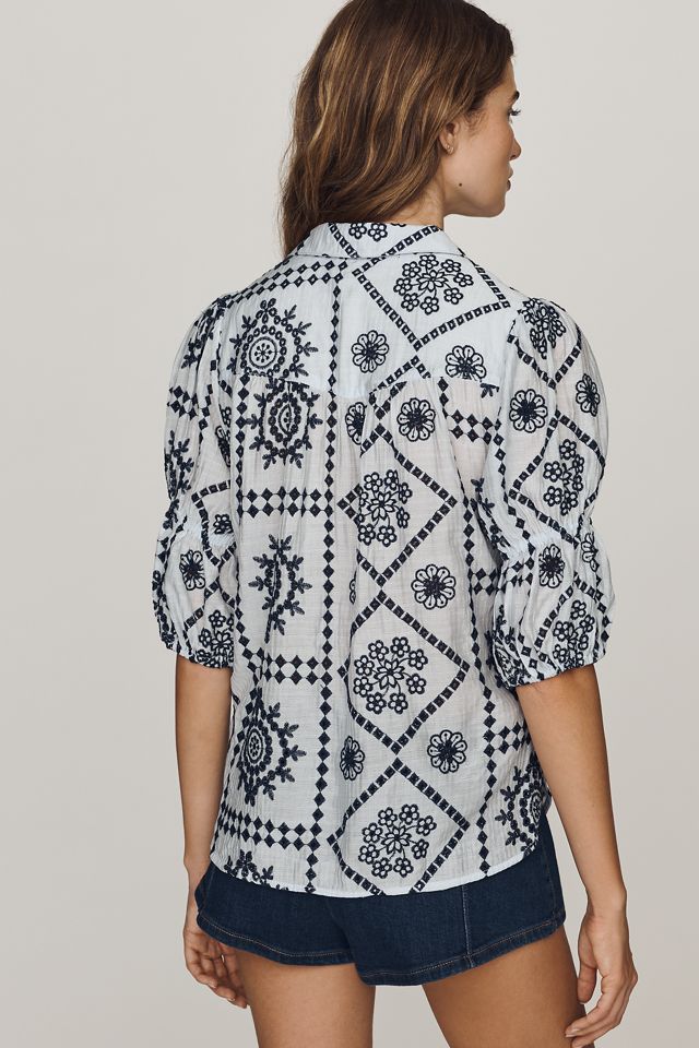Tallulah Puff Sleeve Eyelet Buttondown Top by Pilcro #2