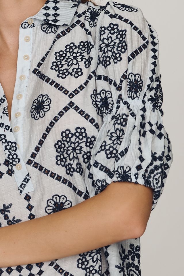 Tallulah Puff Sleeve Eyelet Buttondown Top by Pilcro #3