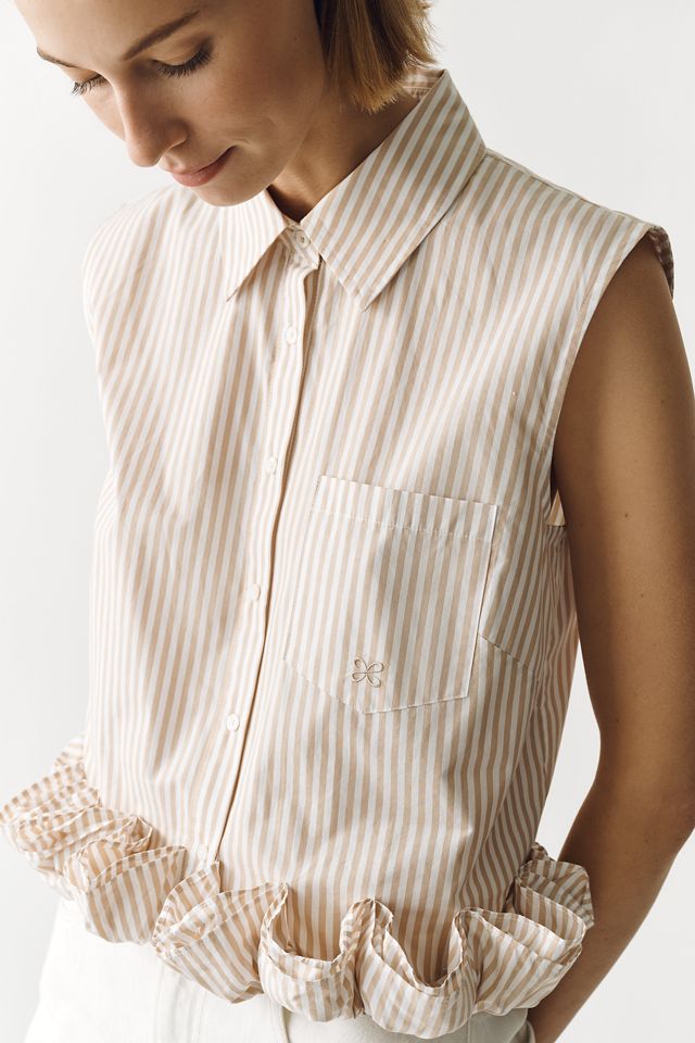 Maeve 100% Cotton Ruffled Buttondown Shirt #1