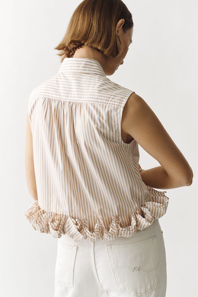 Maeve 100% Cotton Ruffled Buttondown Shirt #3