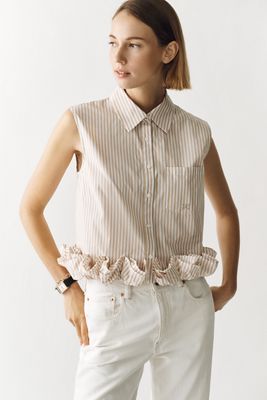 Maeve 100% Cotton Ruffled Buttondown Shirt