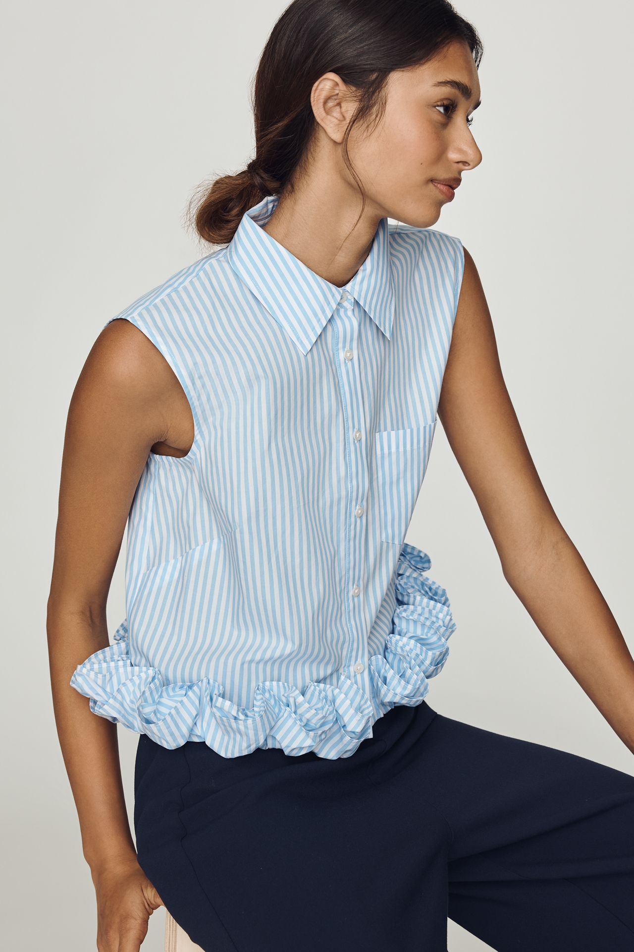 Maeve Cotton Ruffle Buttondown Shirt