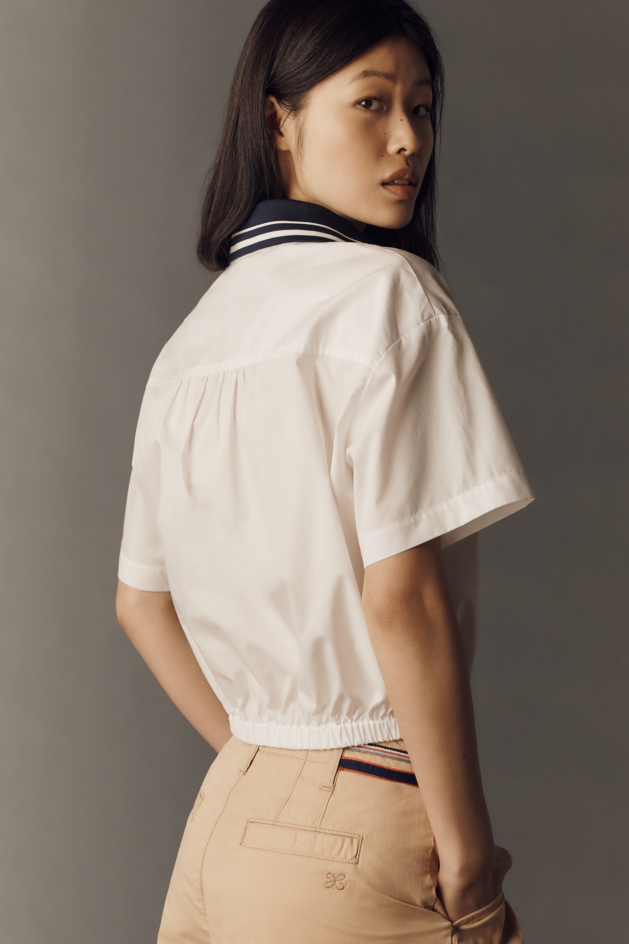 Maeve Cotton Crop Bubble Hem Shirt