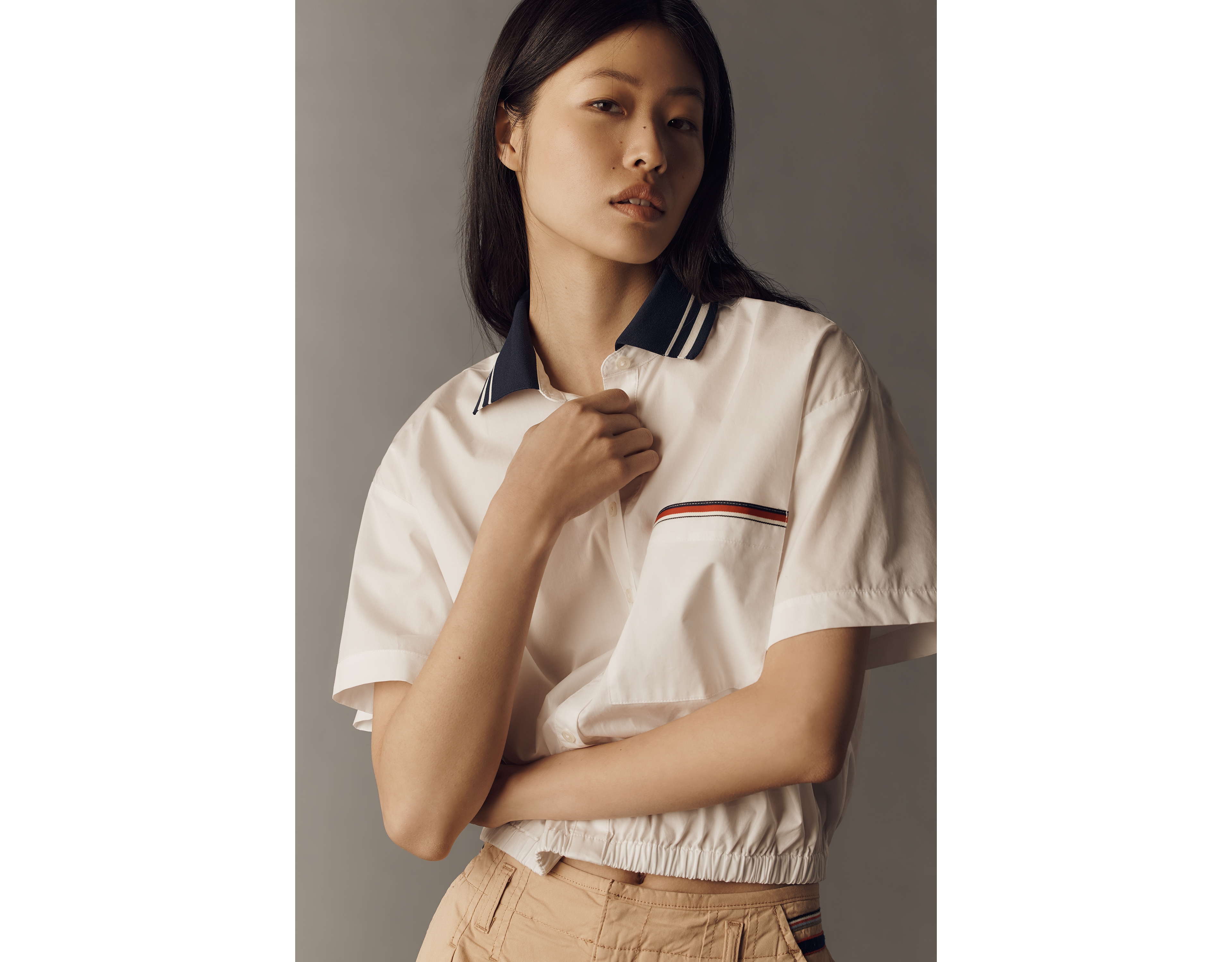 Maeve 100% Cotton Crop Bubble Hem Shirt