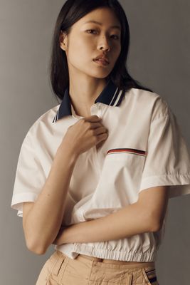 Maeve 100% Cotton Crop Bubble Hem Shirt