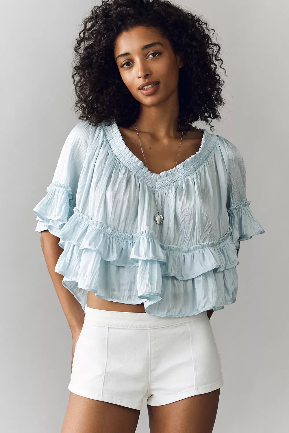 By Anthropologie Short-Sleeve Ruffle Top
