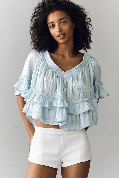 By Anthropologie Short-Sleeve Ruffle Top
