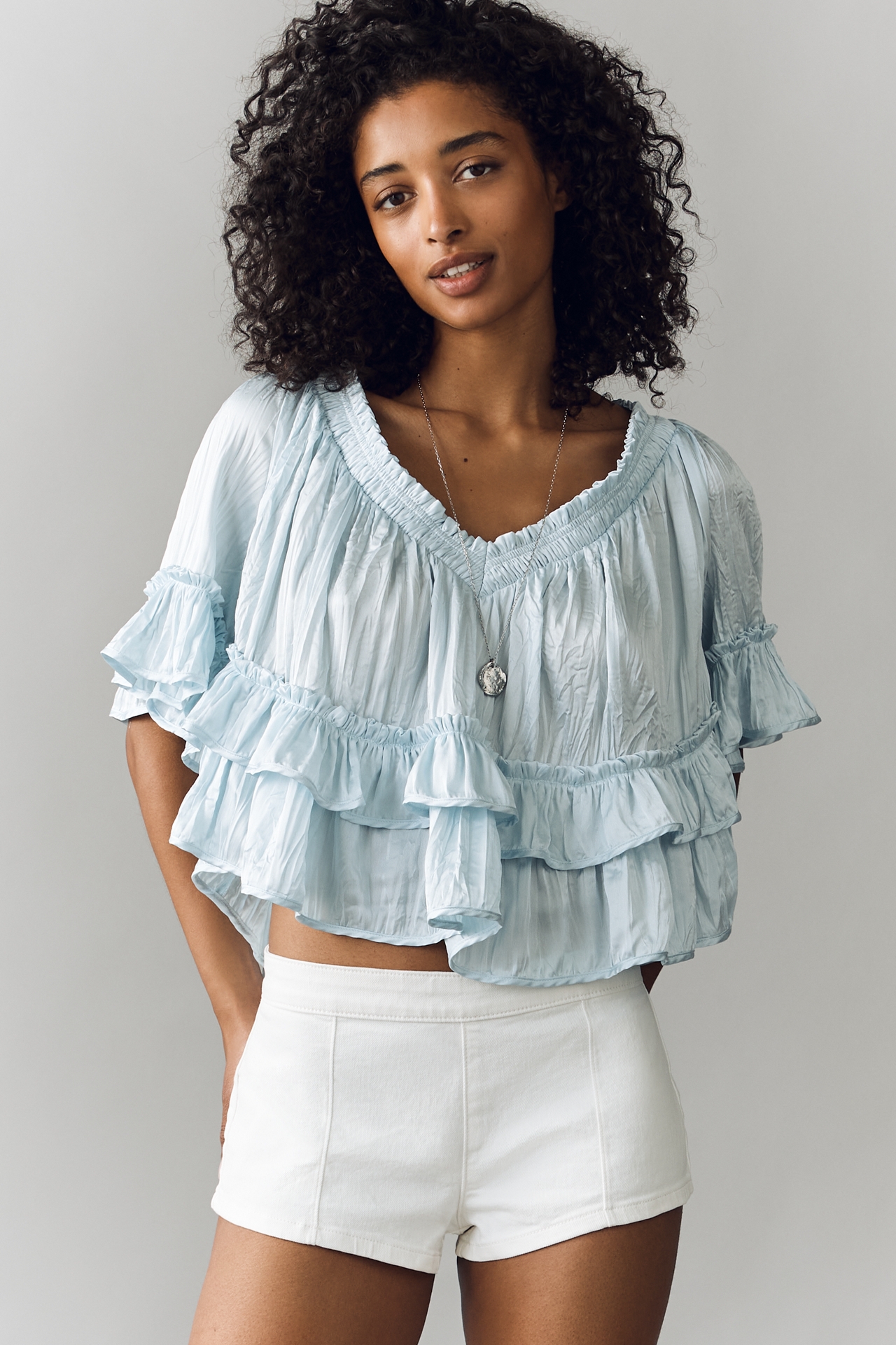 By Anthropologie Short-Sleeve Ruffle Top