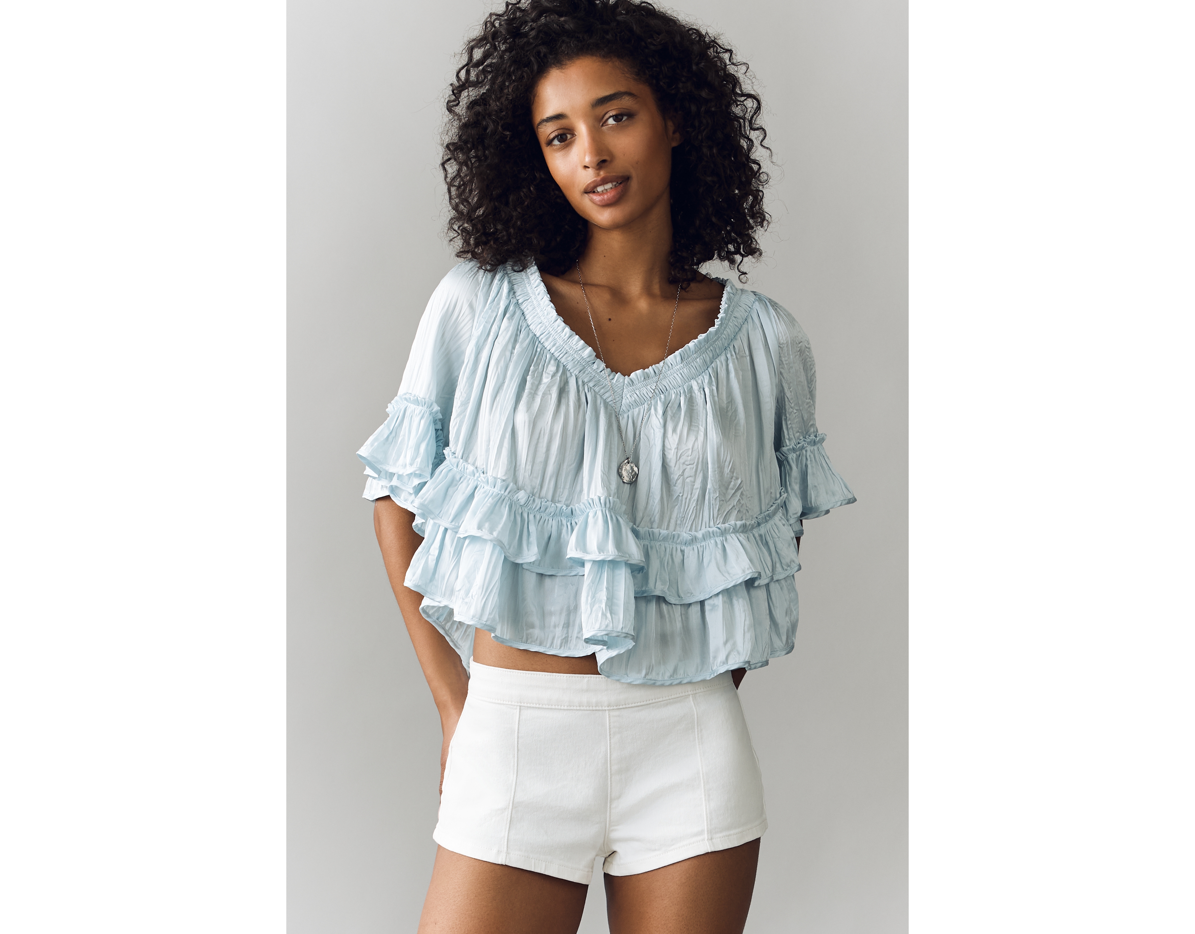 By Anthropologie Short-Sleeve Ruffle Top