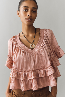 By Anthropologie Short-Sleeve Ruffle Top