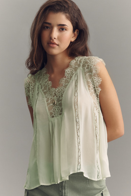 Sleeveless Lace Inset Blouse