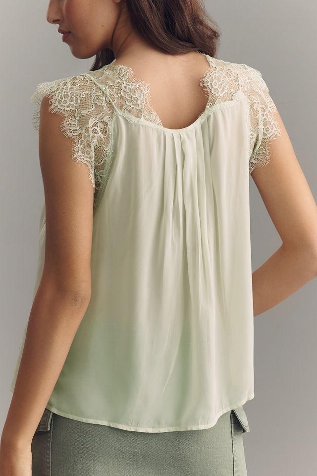 By Anthropologie Sleeveless Lace Inset Blouse #2