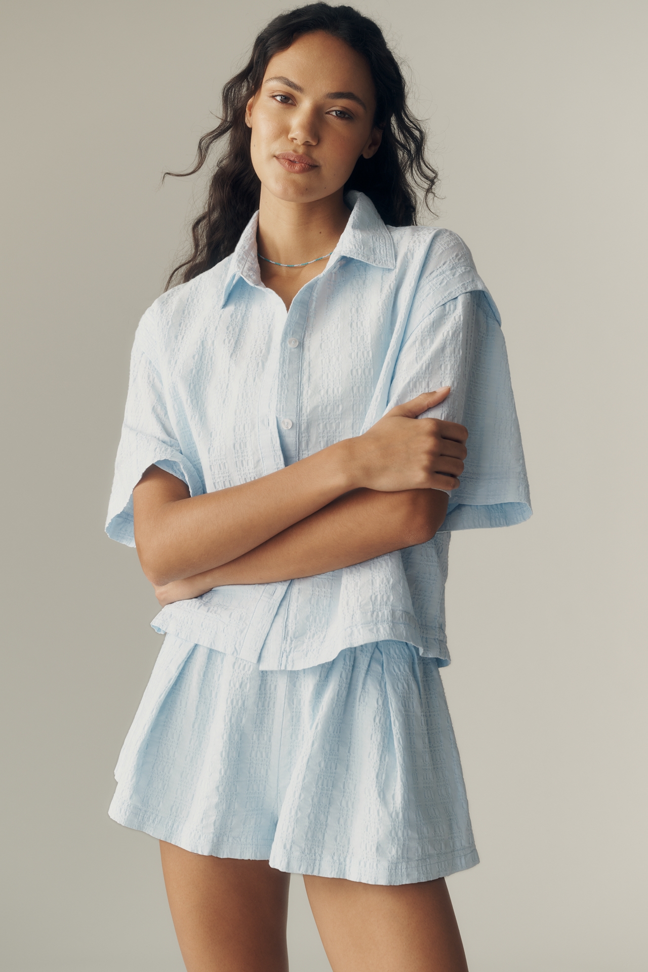 Maeve Cotton Textured Buttondown Shirt