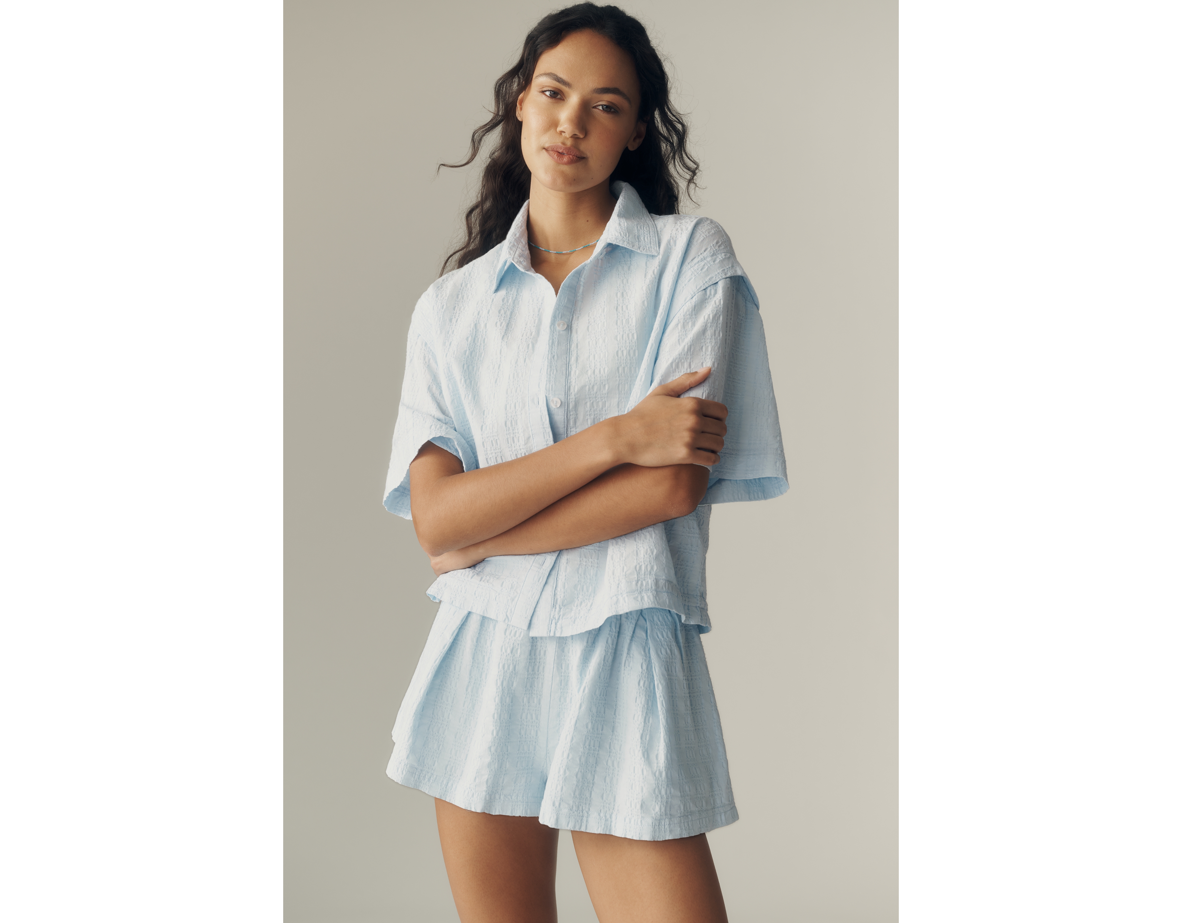 Maeve 100% Cotton Textured Buttondown Shirt