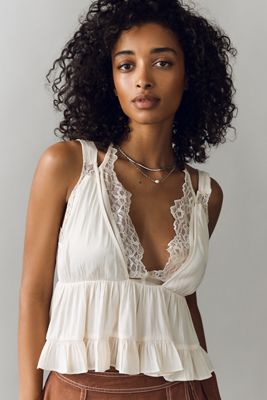 By Anthropologie Lace-Trim Babydoll Blouse