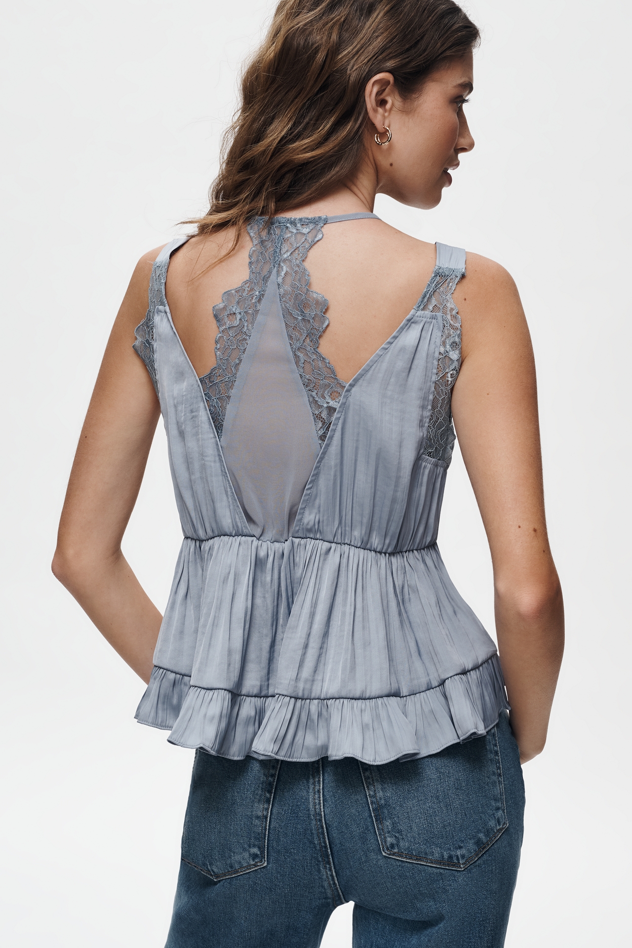 By Anthropologie Lace-Trim Babydoll Blouse