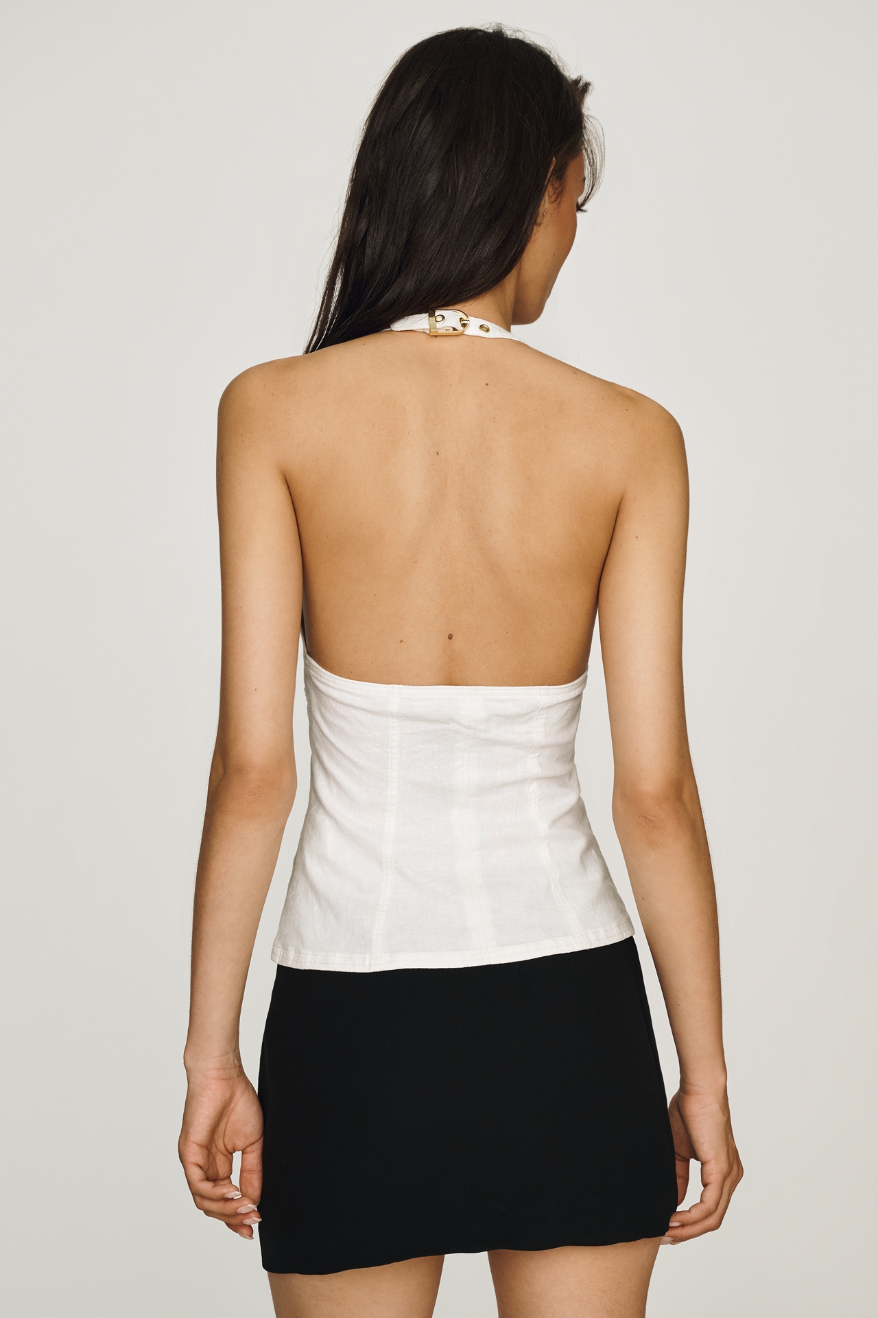 Pilcro Linen Zip-Front Halter Top