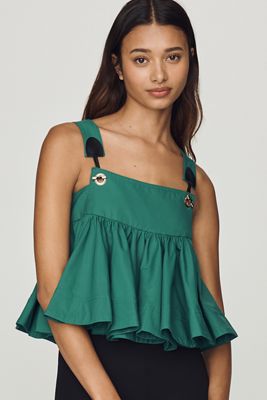 Maeve Strap Detail Peplum Swing Top