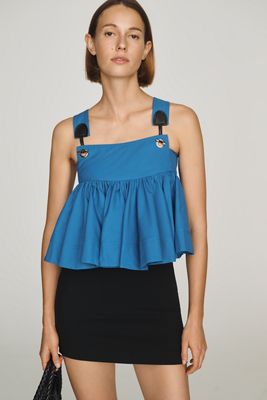 Maeve Strap Detail Peplum Swing Top