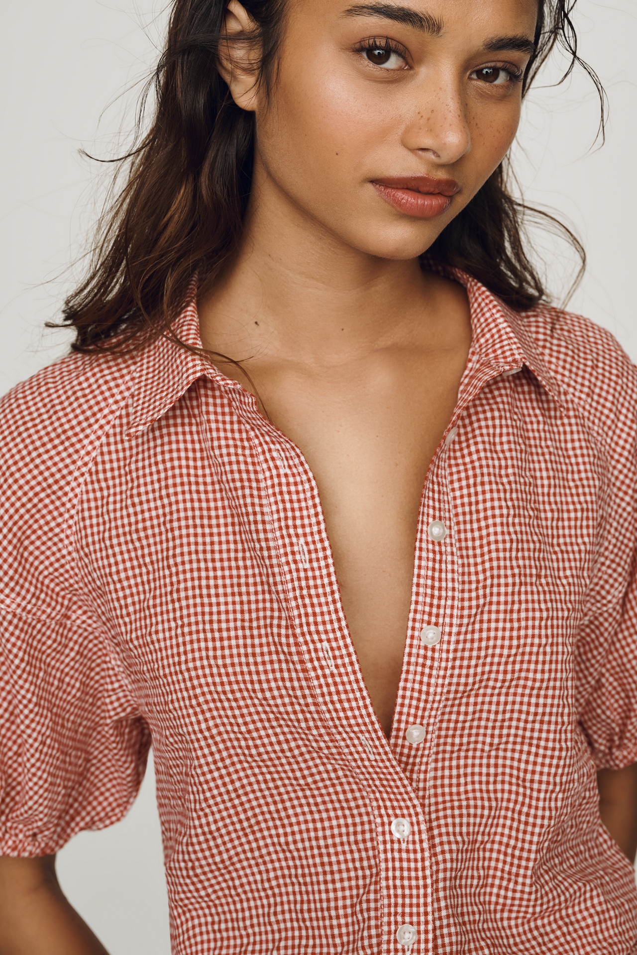 Pilcro Puff-Sleeve Tie-Front Top