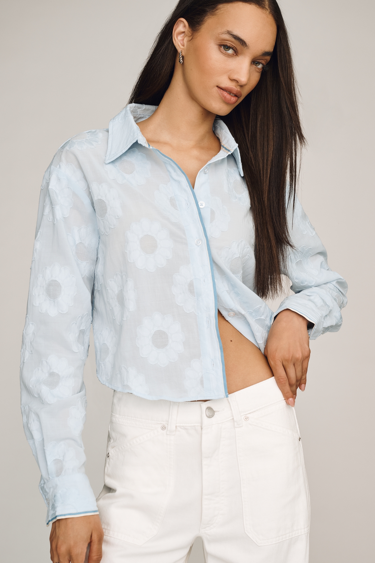 Maeve Floral Crop Buttondown Shirt