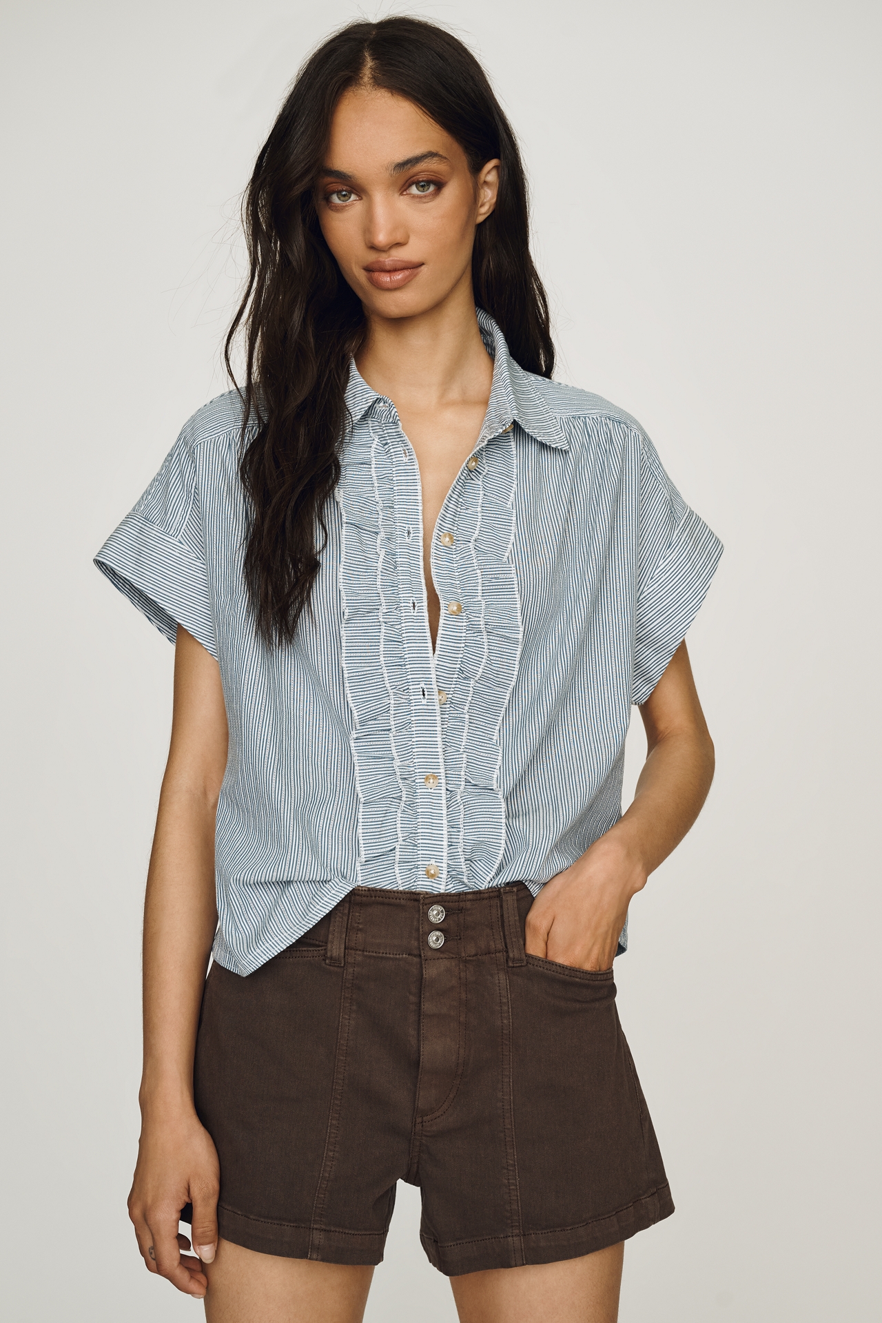 Pilcro Ruffle-Front Shirt