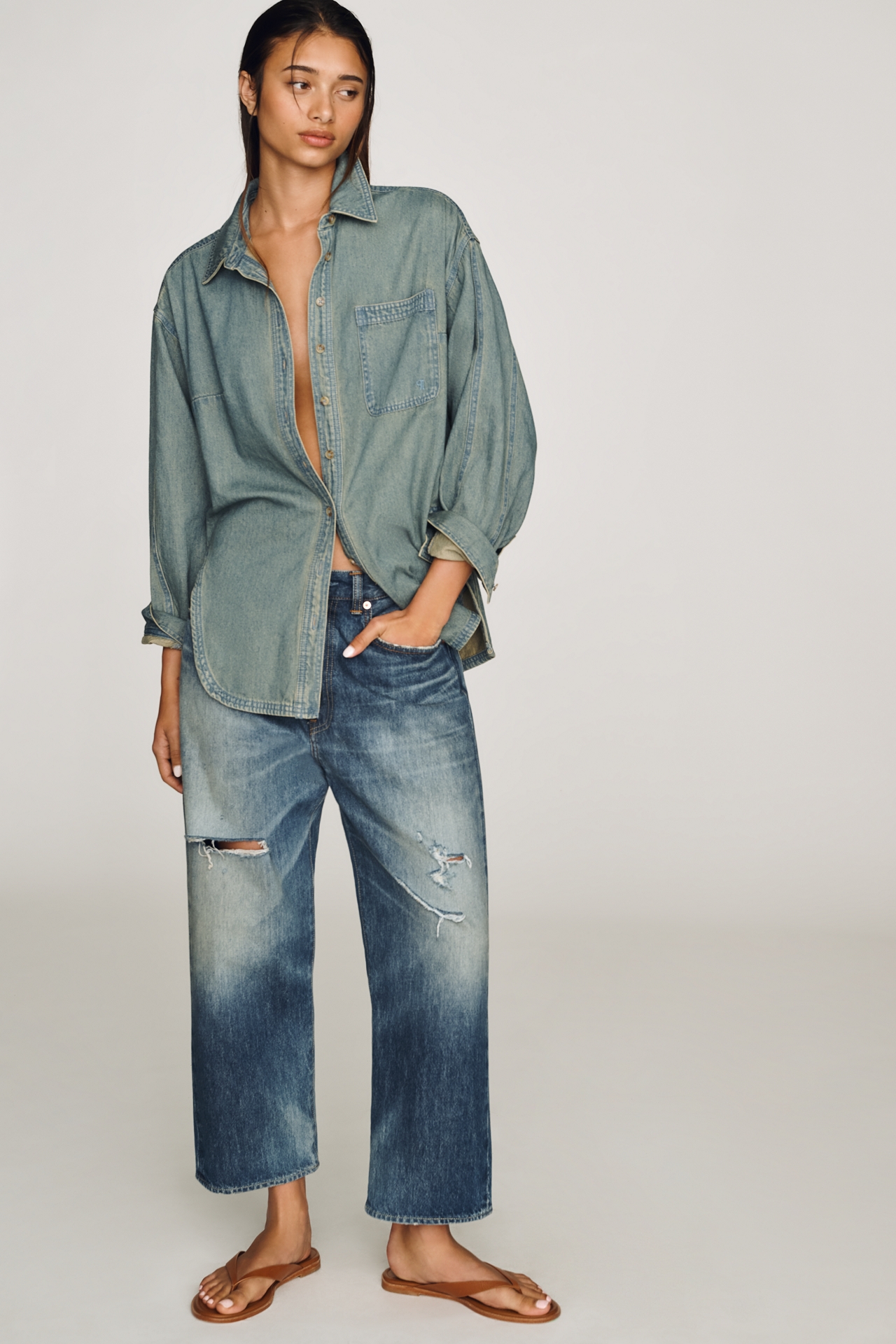 Pilcro Cotton Denim Buttondown Shirt