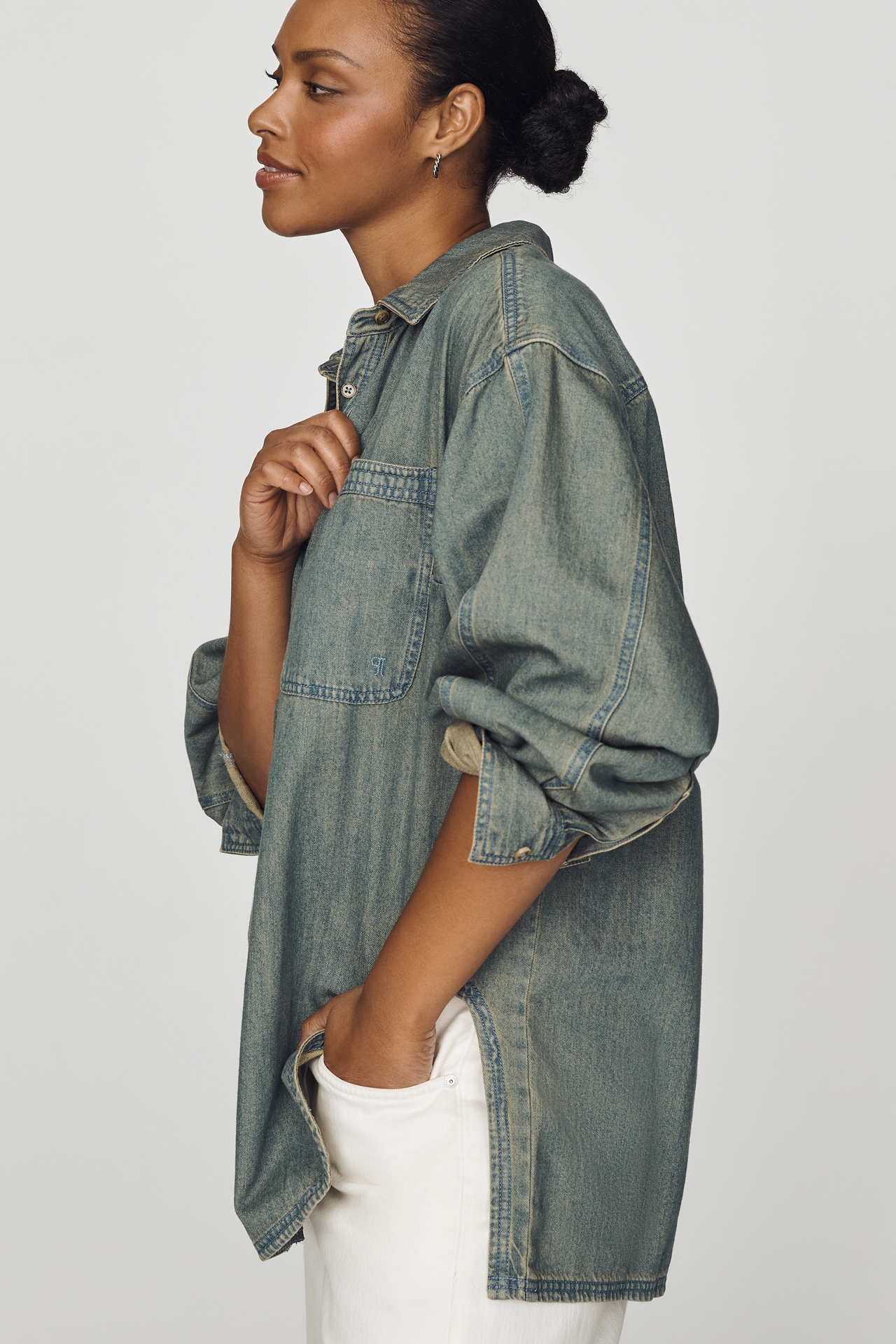 Pilcro Cotton Denim Buttondown Shirt