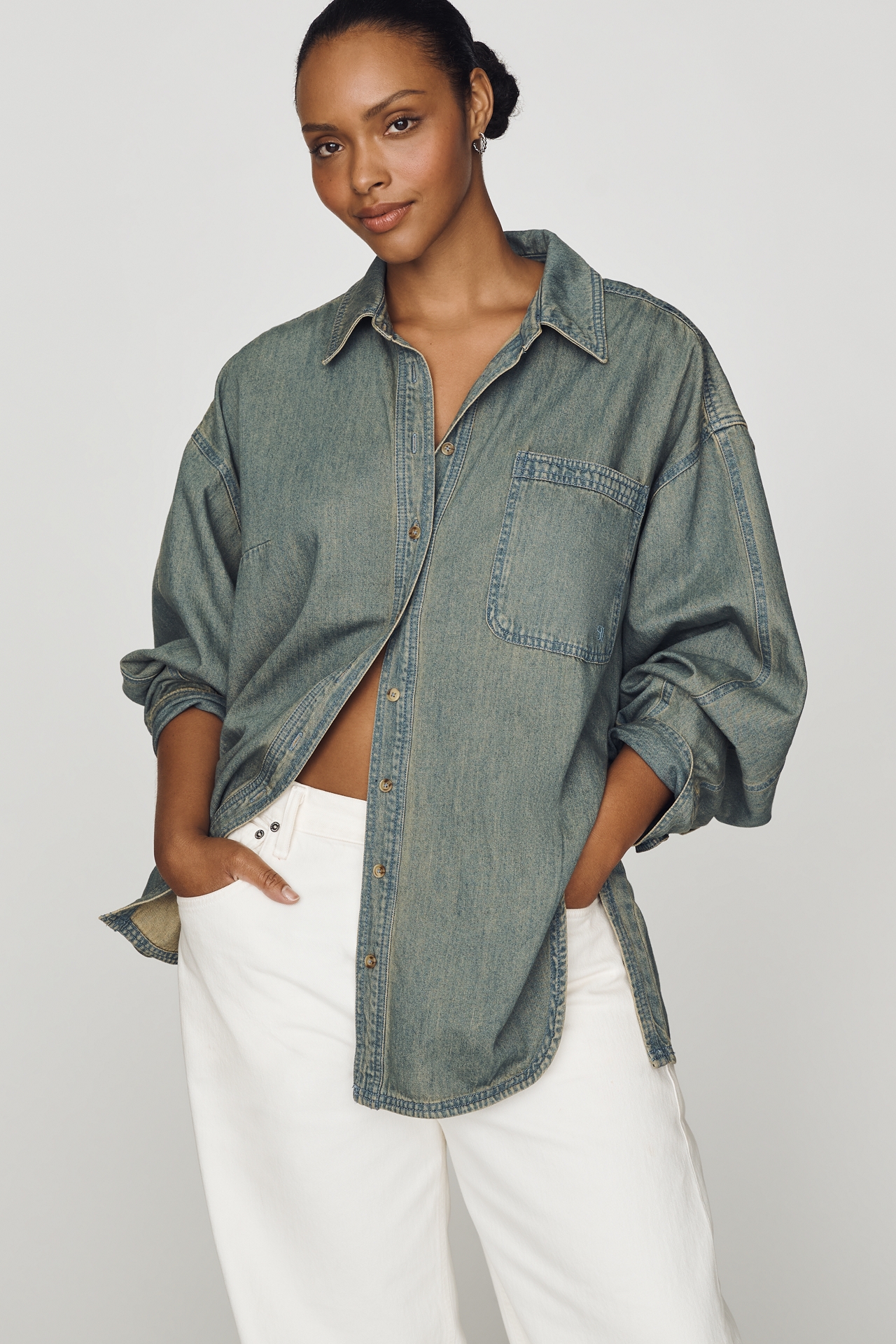Pilcro Cotton Denim Buttondown Shirt