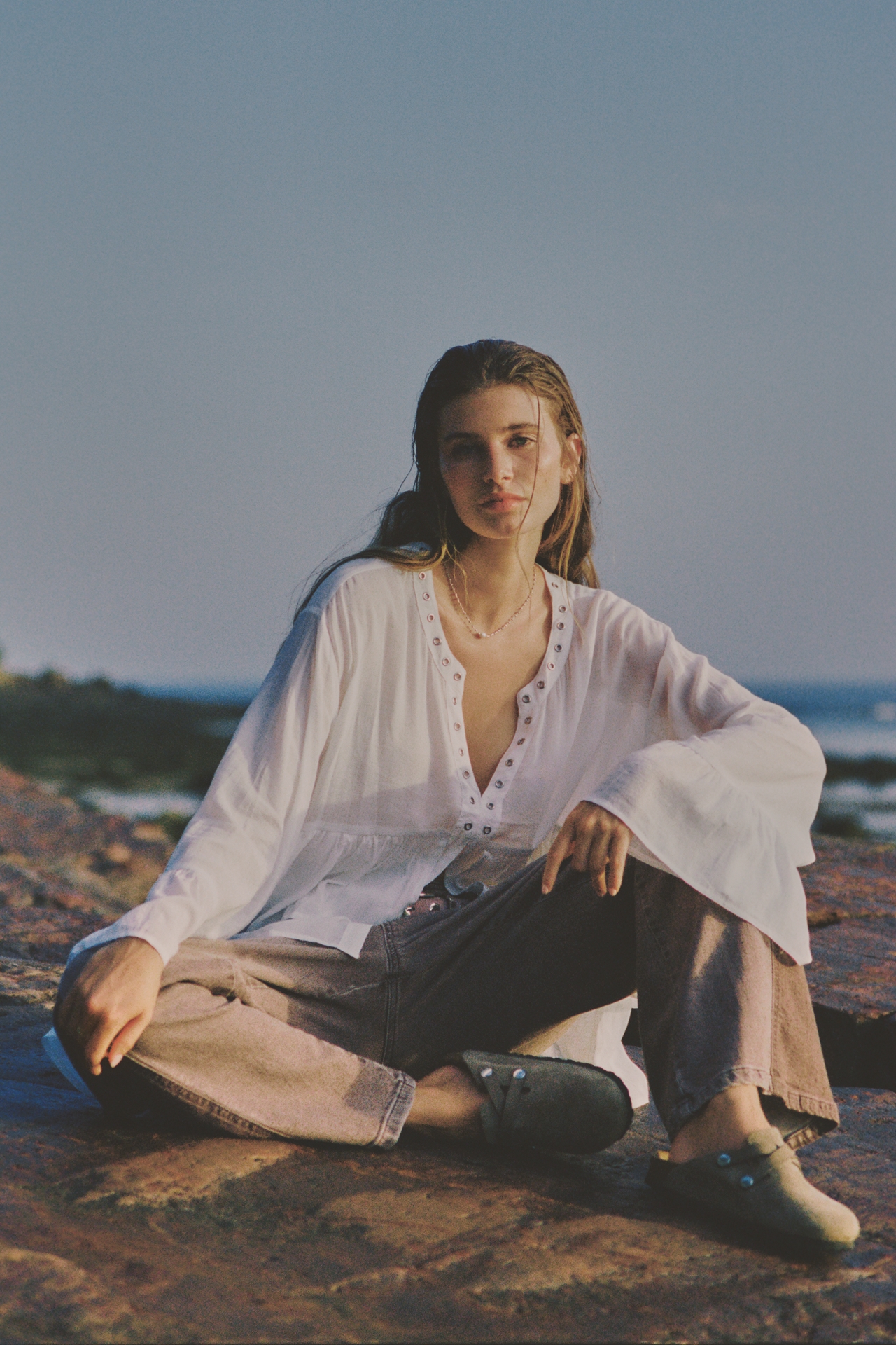 By Anthropologie Sheer Grommet Blouse