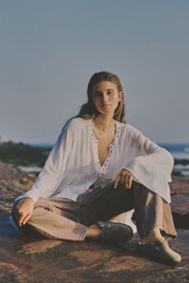 By Anthropologie Sheer Grommet Blouse