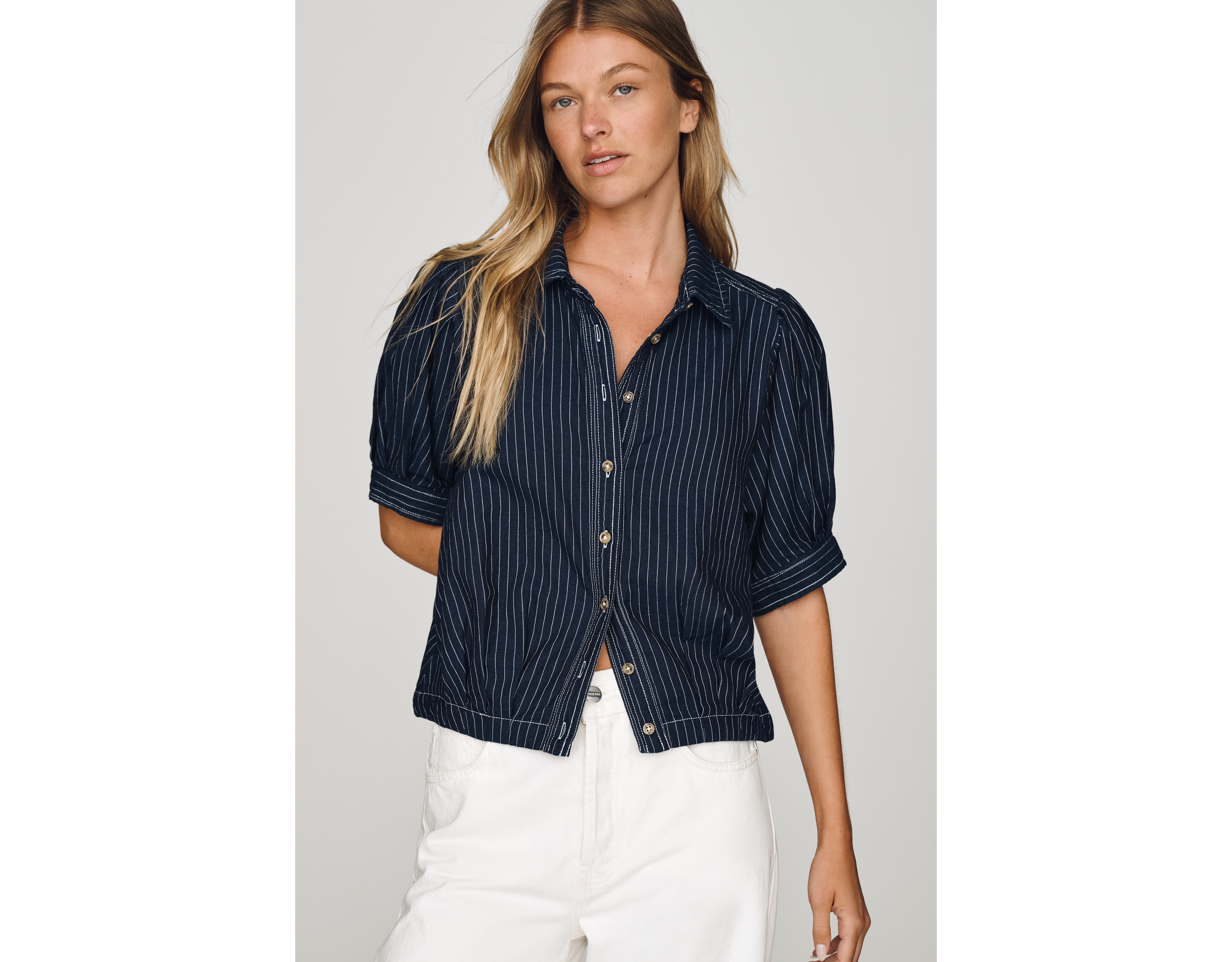 Pilcro 100% Cotton Denim Puff-Sleeve Top