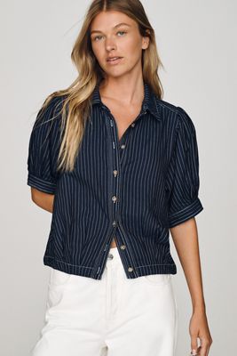Pilcro Cotton Denim Puff-Sleeve Top 