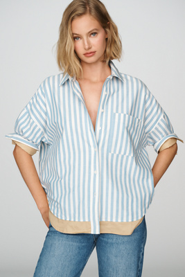 Maeve The Mabel Contrast-trim Boxy Oxford Shirt By  In Multicolor