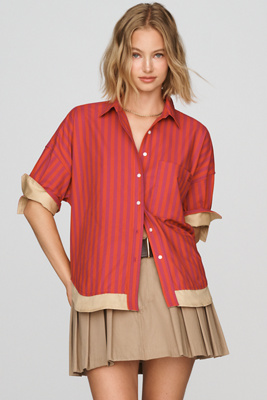 Maeve The Mabel Contrast-trim Boxy Oxford Shirt By  In Multicolor