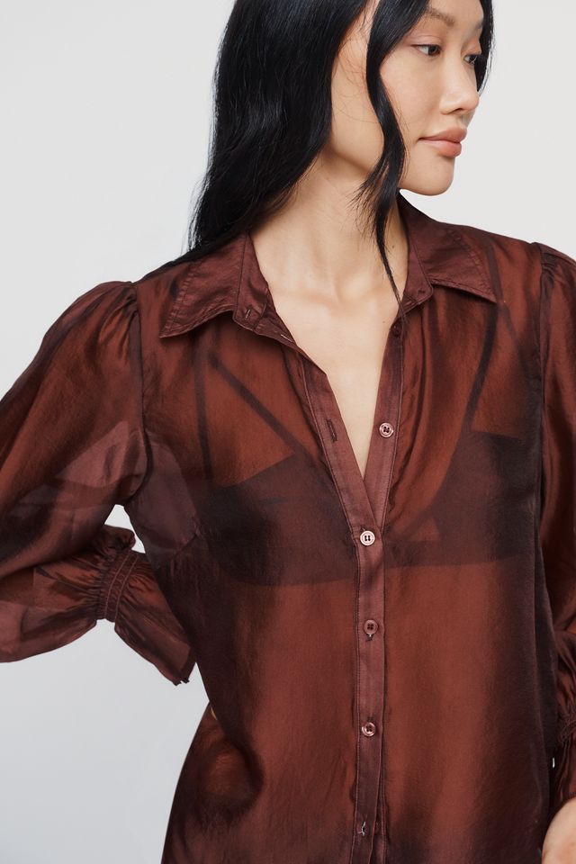 By Anthropologie Sheer Buttondown Blouse #1
