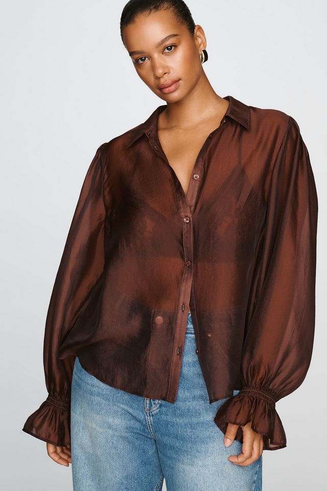 By Anthropologie Sheer Buttondown Blouse #4
