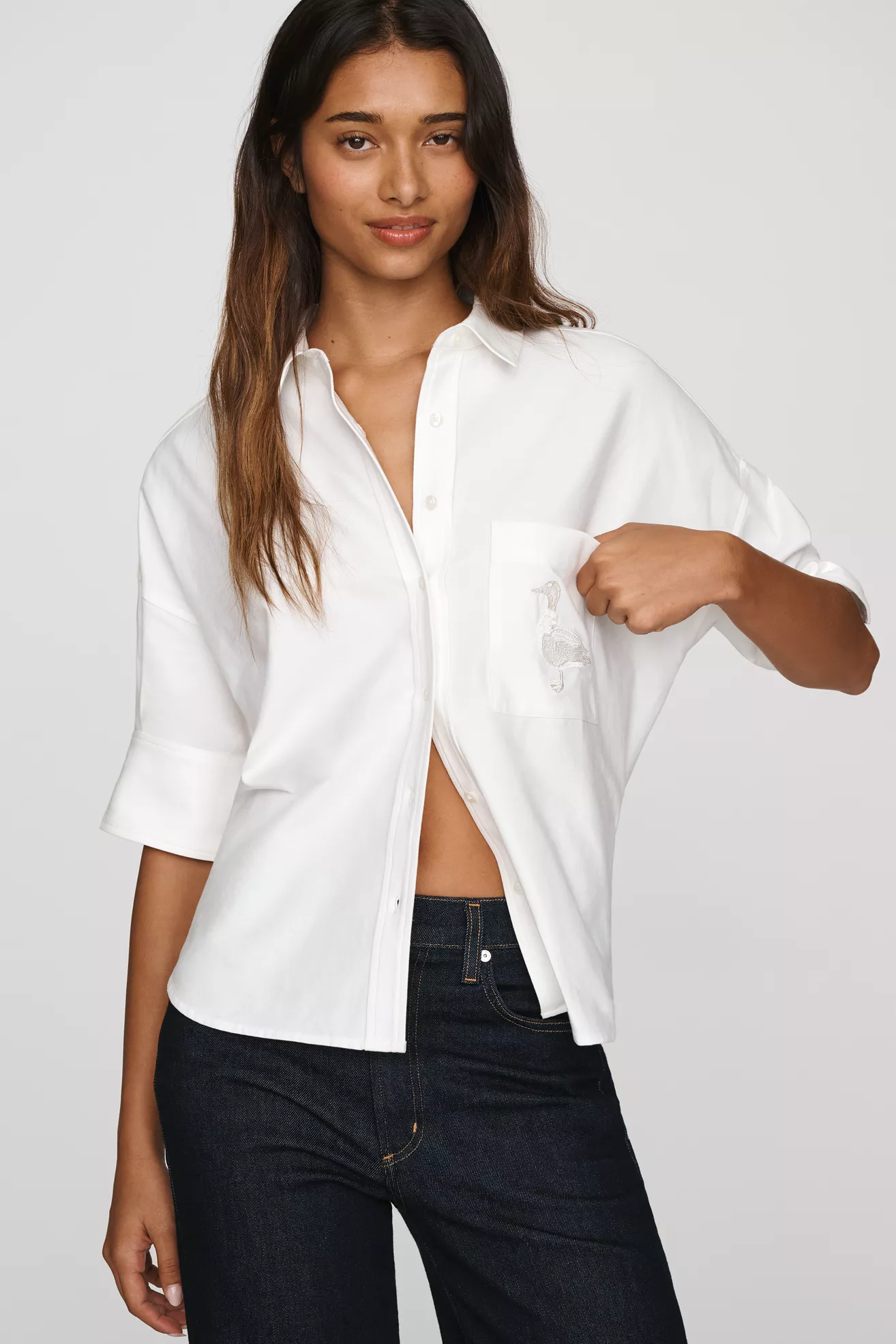 Maeve Mabel Boxy Oxford Embroidered Shirt